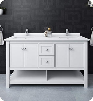 Fresca FCB2360WH-D Fresca Manchester 60" White Traditional Double Sink Bathroom Cabinet
