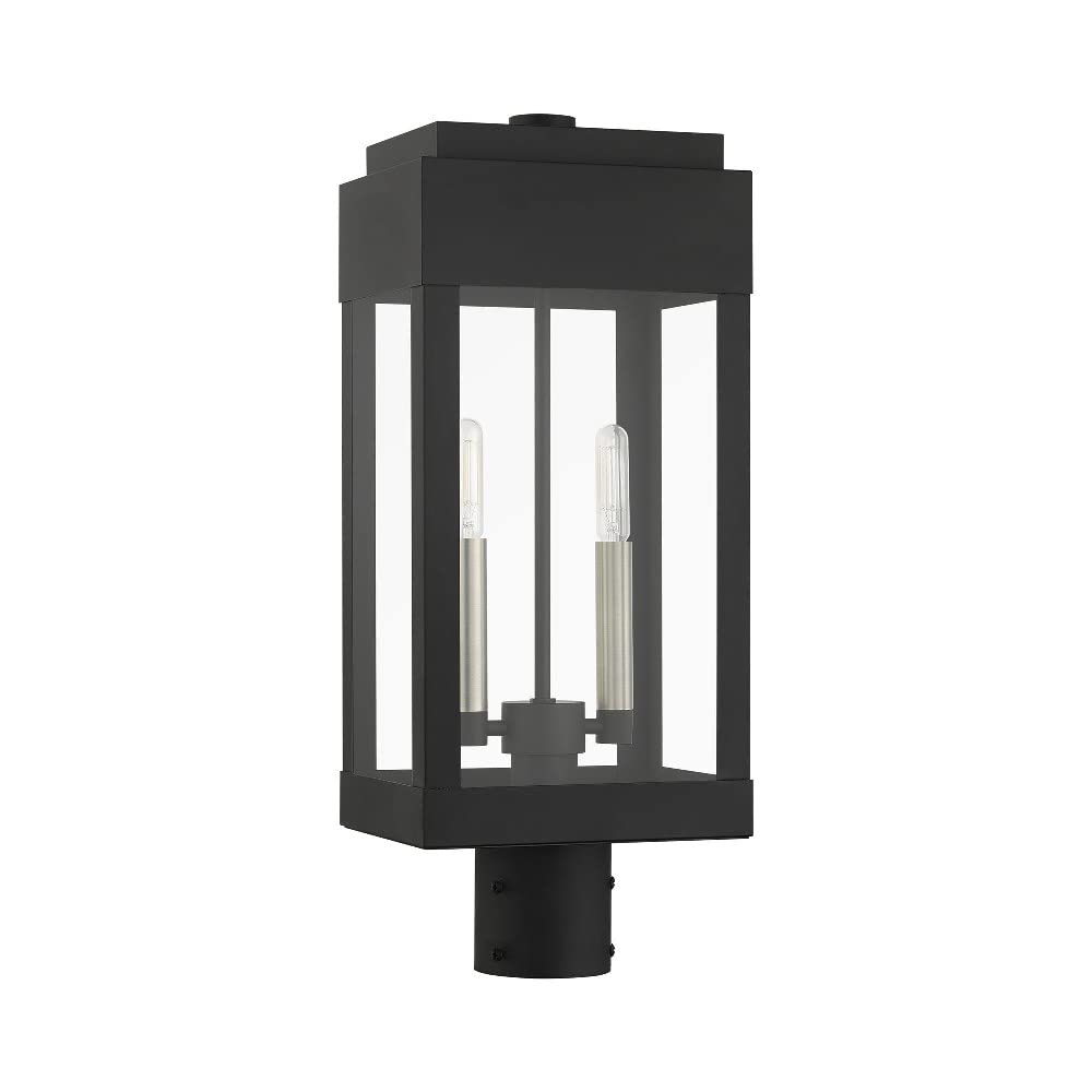 Livex Lighting 21236-04 York Collection 2-Light Outdoor Post Top Lantern with Clear Glass, Black