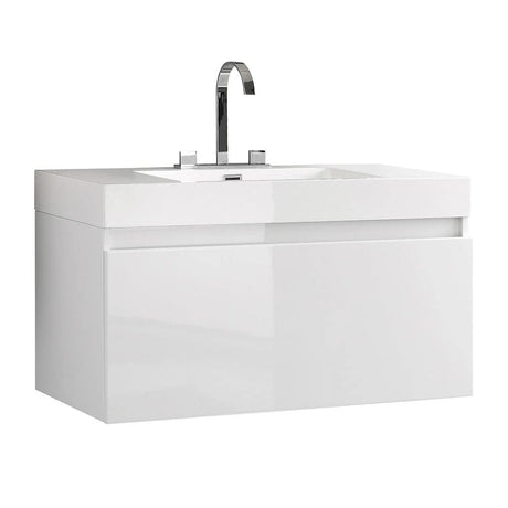 Fresca FCB8010WH-I Fresca Mezzo 39" White Modern Bathroom Cabinet w/ Integrated Sink