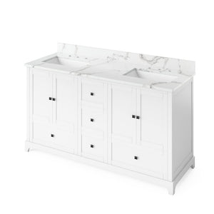 Jeffrey Alexander VKITADD60WHCQR 60" White Addington Vanity, double bowl, Calacatta Vienna Quartz Vanity Top, two undermount rectangle bowls