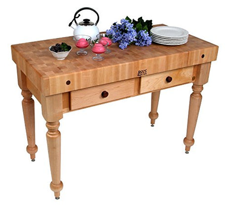 John Boos CUCR05-CR American Heritage Rustica Butcher Block Table Size/Shelf: 48" x 24", Finish: Warm Cherry