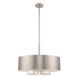 Livex Lighting 40020-91 Madison - Six Light Pendant, Brushed Nickel Finish with Brushed Nickel Metal Shade with Clear Faceted Crystal