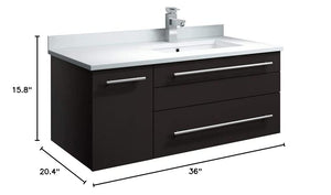 Fresca FCB6136WH-UNS-L-CWH-U Fresca Lucera 36" White Wall Hung Modern Bathroom Cabinet w/ Top & Undermount Sink - Left Version