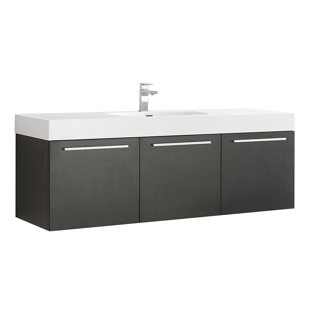 Fresca FCB8093BW-I Fresca Vista 60" Black Wall Hung Single Sink Modern Bathroom Cabinet w/ Integrated Sink