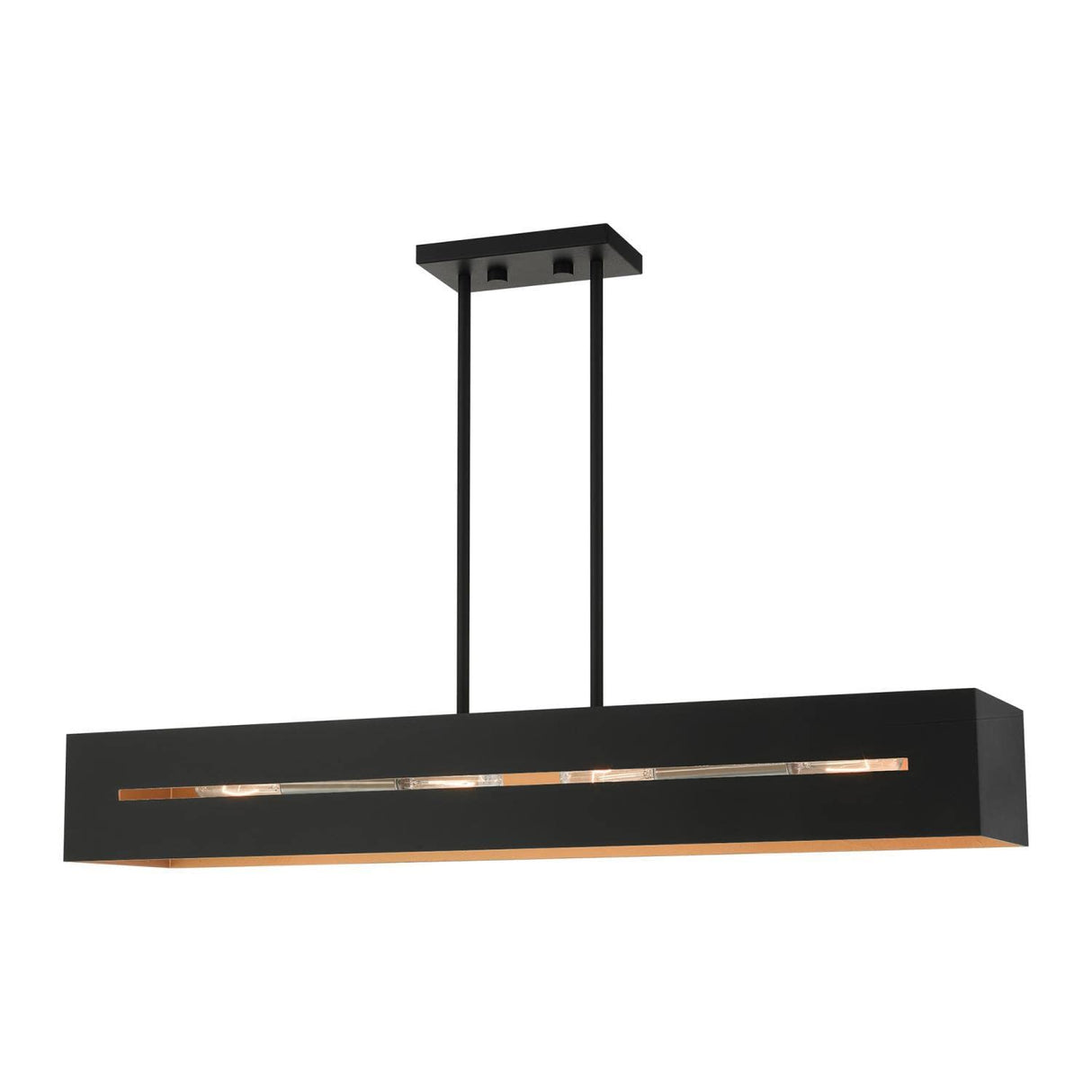 Livex Lighting 4 Lt Textured Black with Brushed Nickel Accents Linear Chandelier (45957-14), Medium