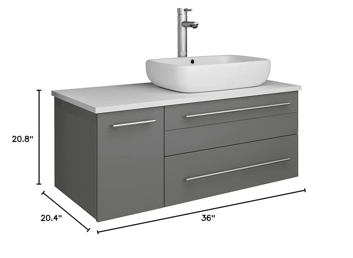 Fresca FCB6136GR-VSL-L-CWH-V Fresca Lucera 36" Gray Wall Hung Modern Bathroom Cabinet w/ Top & Vessel Sink - Left Version