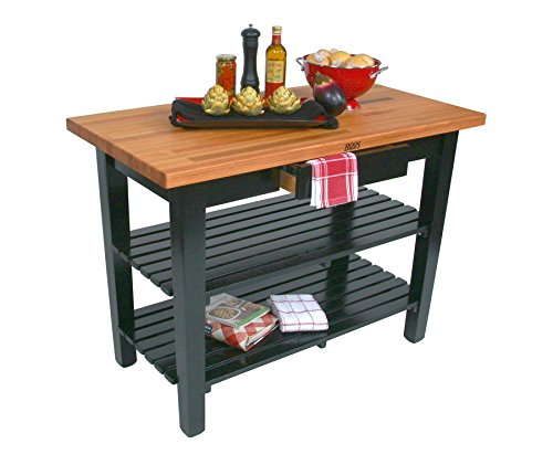 John Boos OC4836-2S-BN OC Oak Country Table - Blended Butcher Block Top, 48" W x 36" D Two Shelves, Barn Red Base