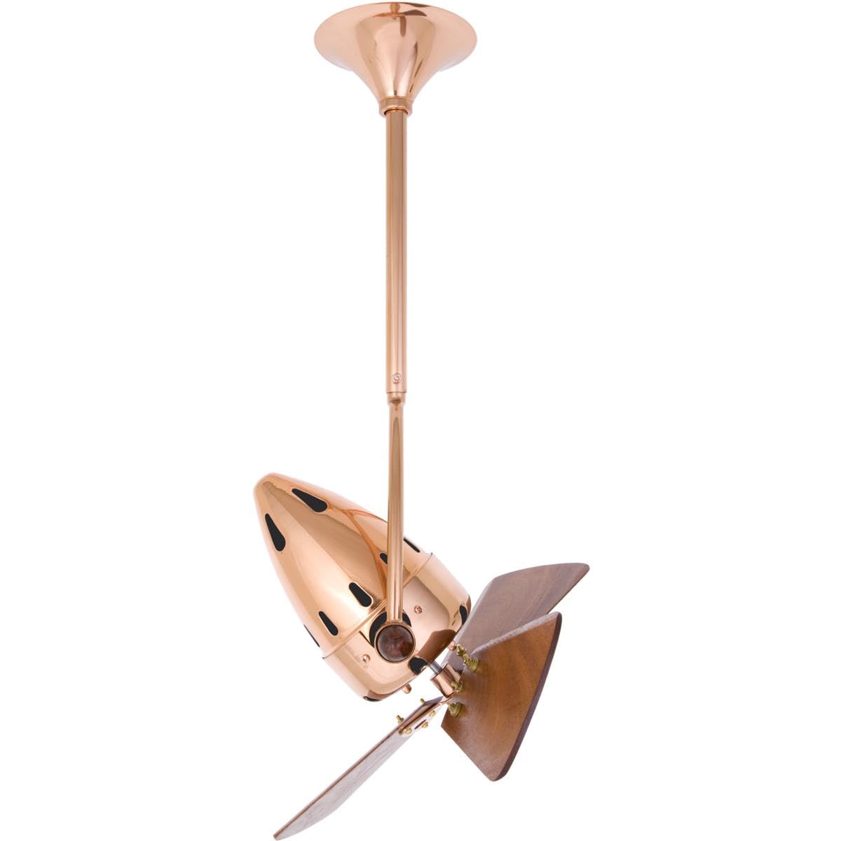 Matthews Fan JD-CP-WD Jarold Direcional ceiling fan in Polished Copper finish with solid sustainable mahogany wood blades.