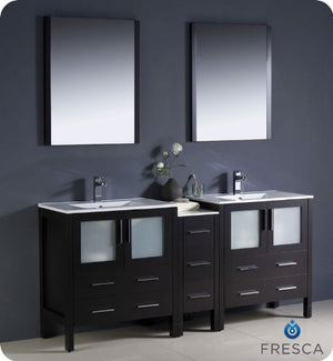 Fresca FVN62-301230ES-UNS Fresca Torino 72" Espresso Modern Double Sink Bathroom Vanity w/ Side Cabinet & Integrated Sinks