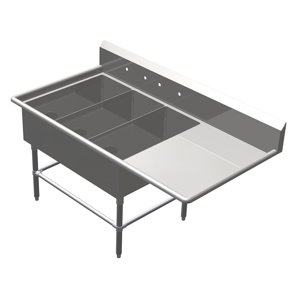 John Boos 3PB1431-1D18L 16GA Platter Sinks, 3-Bowl, Vertical 1 Drainboard, 12" Deep Bowl (PRO-BOWL SERIES)