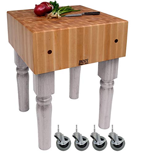 John Boos AB05-C-UG AB Series Block with 10" Thick Hard Maple Top, With Casters, 24" W x D 10"H, 34" Overall Height, Useful Gray Stain BLOCK 24X24X10 W/CASTERS-
