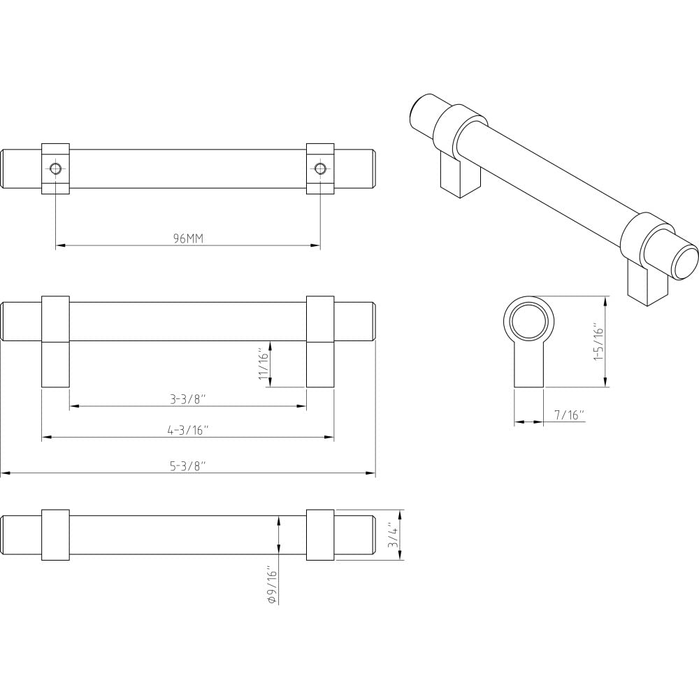 Jeffrey Alexander 596MBSN 96 mm Center-to-Center Matte Black with Satin Nickel Key Grande Cabinet Bar Pull