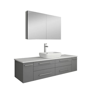 Fresca FVN6160GR-VSL Fresca Lucera 60" Gray Wall Hung Single Vessel Sink Modern Bathroom Vanity w/ Medicine Cabinet