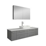 Fresca FVN6160WH-VSL Fresca Lucera 60" White Wall Hung Single Vessel Sink Modern Bathroom Vanity w/ Medicine Cabinet