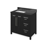 Jeffrey Alexander VKITCAD36BKBGR 36" Black Cade Vanity, left offset, Black Granite Vanity Top, undermount rectangle bowl