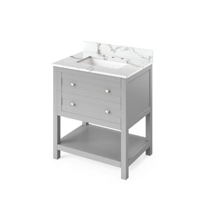 Jeffrey Alexander VKITAST30GRCQR 30" Grey Astoria Vanity, Calacatta Vienna Quartz Vanity Top, undermount rectangle bowl