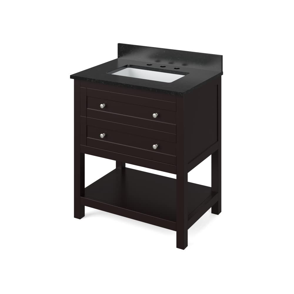Jeffrey Alexander VKITAST30ESBGR 30" Espresso Astoria Vanity, Black Granite Vanity Top, undermount rectangle bowl
