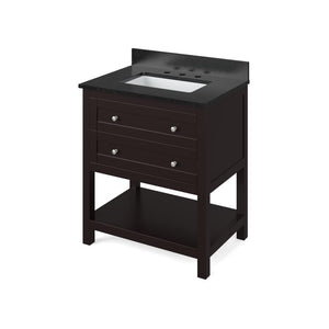 Jeffrey Alexander VKITAST30ESBGR 30" Espresso Astoria Vanity, Black Granite Vanity Top, undermount rectangle bowl