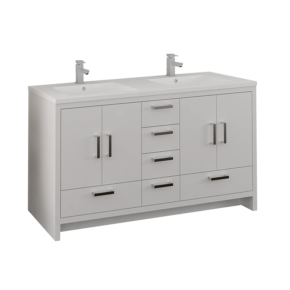 Fresca FCB9460WH-D-I Fresca Imperia 60" Glossy White Free Standing Modern Bathroom Cabinet w/ Integrated Double Sink