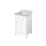 Jeffrey Alexander VKITCHA24WHWCR 24" White Chatham Vanity, White Carrara Marble Vanity Top, undermount rectangle bowl