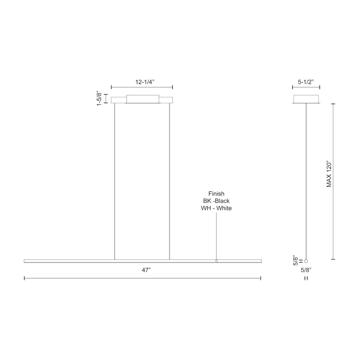 Kuzco LP14947-WH CHUTE 47" LP White 120V TRIAC/ELV LED 3000K 90CRI 23W