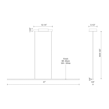 Kuzco LP14947-BK CHUTE 47" LP Black 120V TRIAC/ELV LED 3000K 90CRI 23W