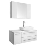 Fresca FVN6136WH-VSL-R Fresca Lucera 36" White Wall Hung Vessel Sink Modern Bathroom Vanity w/ Medicine Cabinet - Right Version