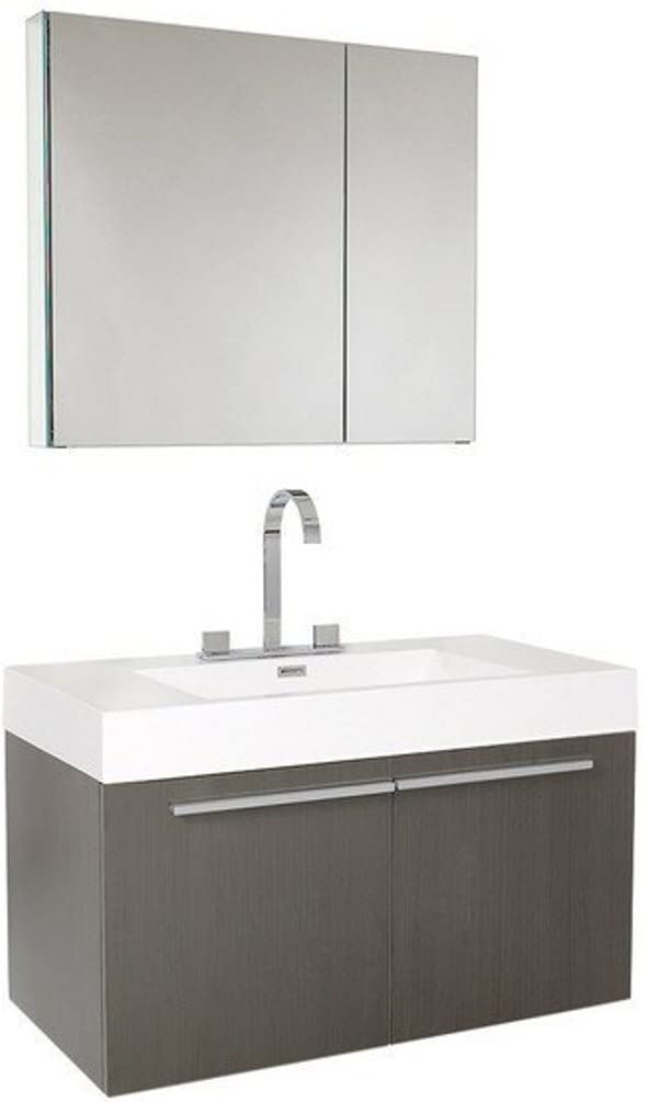 Fresca FVN8090GO Fresca Vista 36" Gray Oak Modern Bathroom Vanity w/ Medicine Cabinet