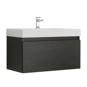 Fresca FCB8008BW-I Fresca Mezzo 36" Black Wall Hung Modern Bathroom Cabinet w/ Integrated Sink