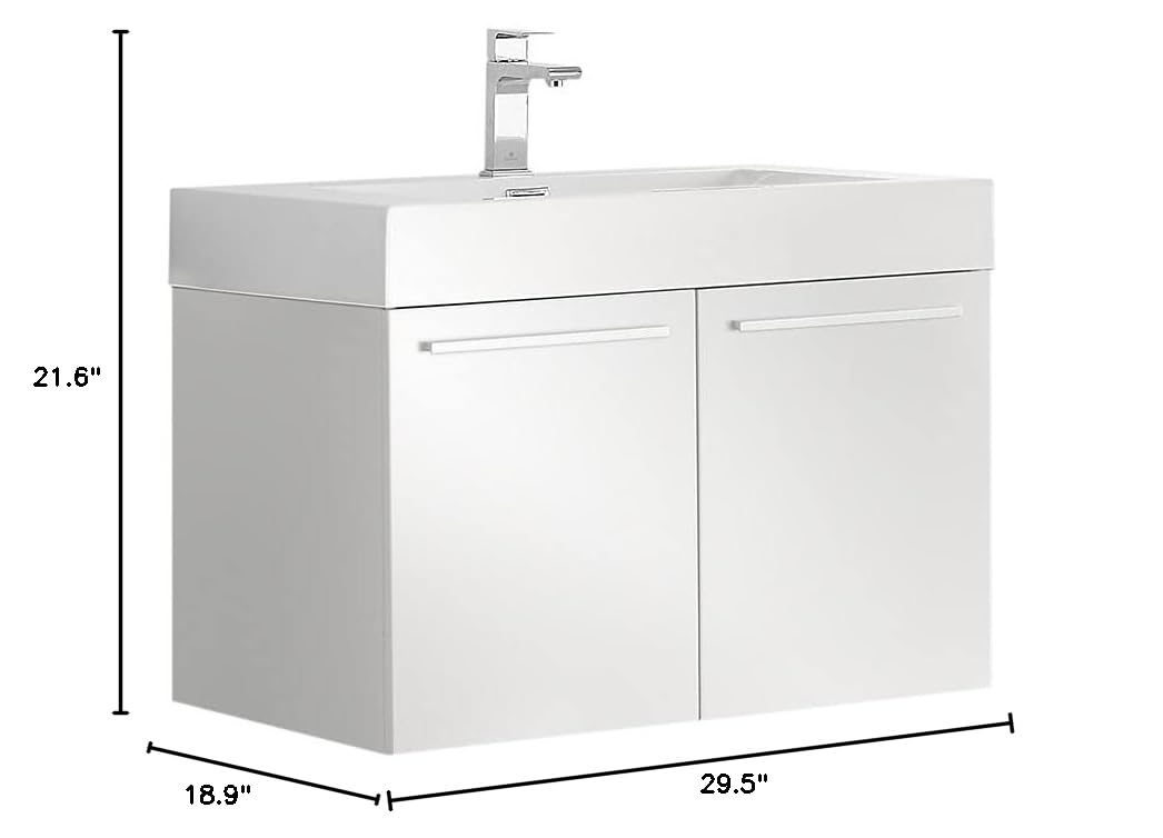 Fresca FCB8089WH-I Fresca Vista 30" White Wall Hung Modern Bathroom Cabinet w/ Integrated Sink