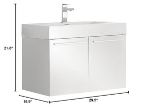 Fresca FCB8089WH-I Fresca Vista 30" White Wall Hung Modern Bathroom Cabinet w/ Integrated Sink