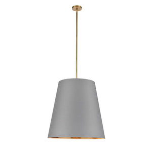 Alora PD311025VBGG CALOR PENDANT 3 LIGHT VINTAGE BRASS GRAY LINEN WITH GOLD PARCHMENT
