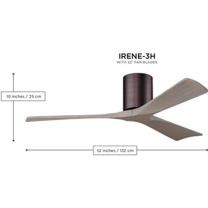 Matthews Fan IR3H-TB-BW-52 Irene-3H three-blade flush mount paddle fan in Textured Bronze finish with 52” solid barn wood tone blades. 