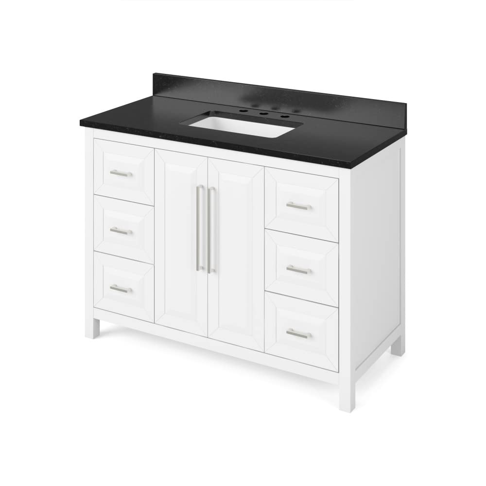 Jeffrey Alexander VKITCAD48WHBGR 48" White Cade Vanity, Black Granite Vanity Top, undermount rectangle bowl