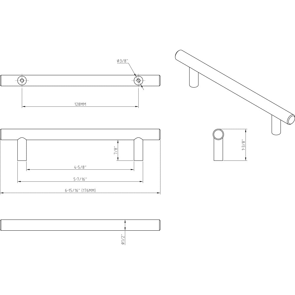 Elements 176DBB 128 mm Center-to-Center Dark Brushed Bronze Naples Cabinet Bar Pull