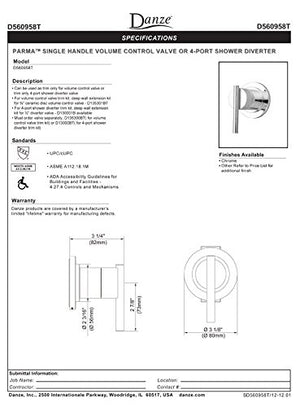 Gerber D560958BNT Brushed Nickel Parma Volume Control or Diverter Valve Trim Kit