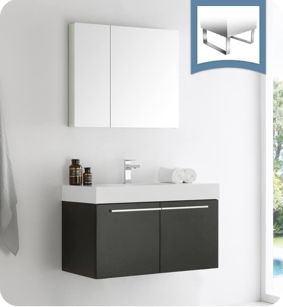 Fresca FVN8090BW Fresca Vista 36" Black Modern Bathroom Vanity w/ Medicine Cabinet
