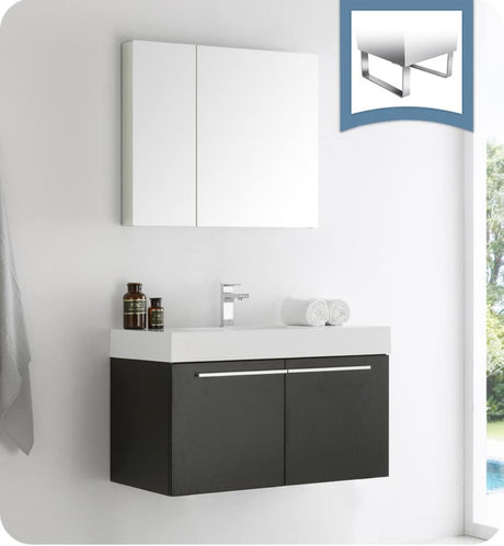 Fresca FVN8090BW Fresca Vista 36" Black Modern Bathroom Vanity w/ Medicine Cabinet