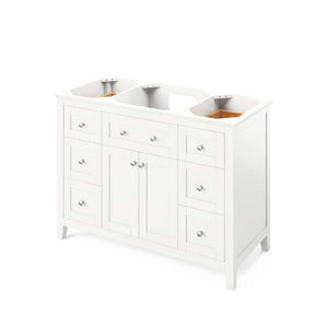 Jeffrey Alexander VKITCHA48WHWCR 48" White Chatham Vanity, White Carrara Marble Vanity Top, undermount rectangle bowl