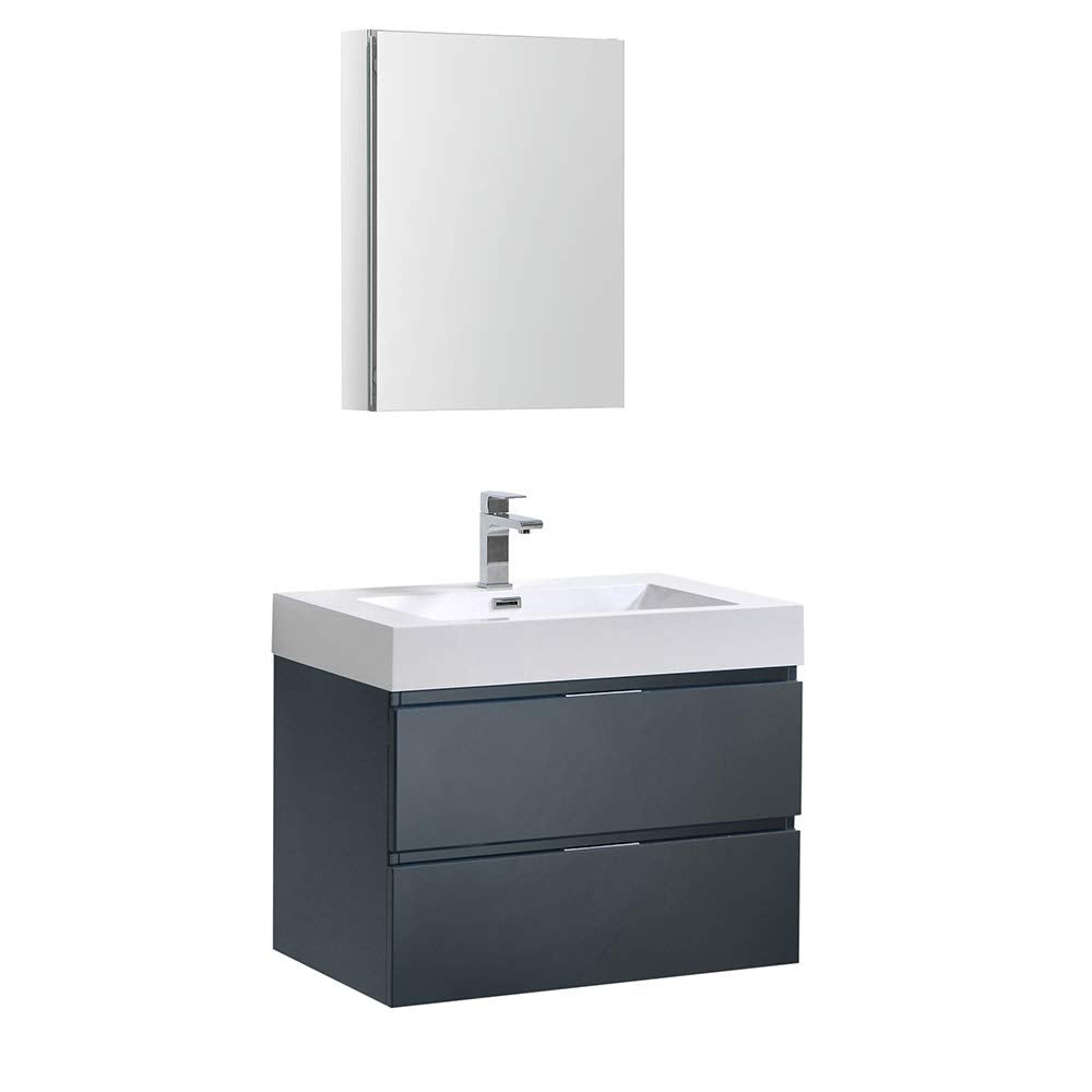 Fresca FVN8330GG Fresca Valencia 30" Dark Slate Gray Wall Hung Modern Bathroom Vanity w/ Medicine Cabinet