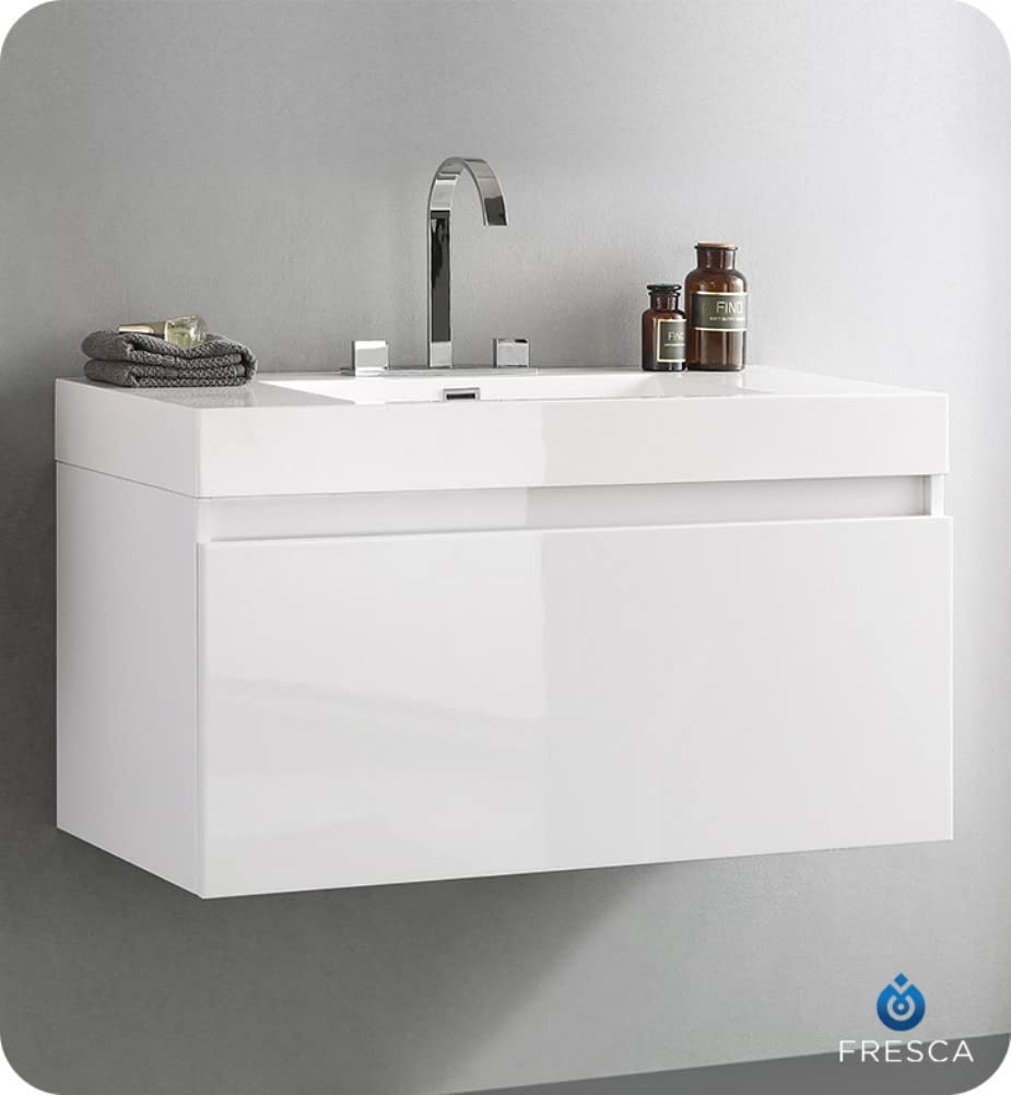 Fresca FCB8010WH Fresca Mezzo 39" White Modern Bathroom Cabinet