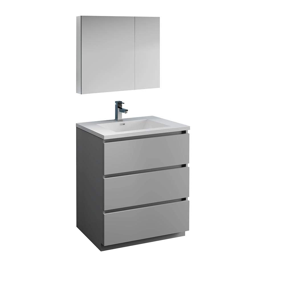 Fresca FVN9330GR Fresca Lazzaro 30" Gray Free Standing Modern Bathroom Vanity w/ Medicine Cabinet