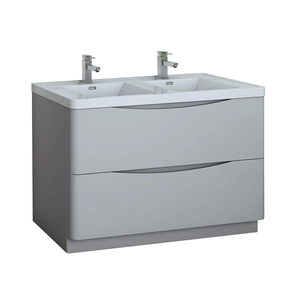 Fresca FCB9148GRG-D-I Fresca Tuscany 48" Glossy Gray Free Standing Modern Bathroom Cabinet w/ Integrated Double Sink