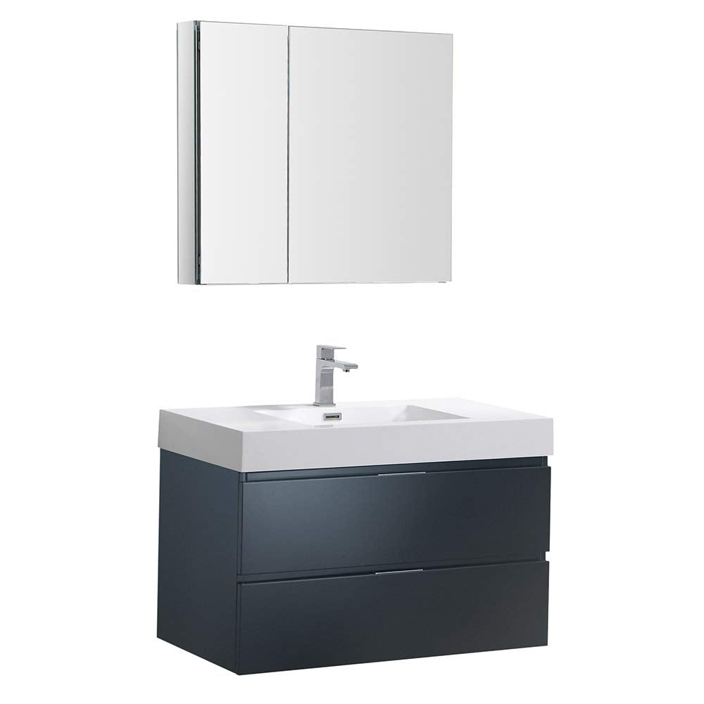 Fresca FVN8336GG Fresca Valencia 36" Dark Slate Gray Wall Hung Modern Bathroom Vanity w/ Medicine Cabinet