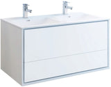 Fresca FCB9248WH-D-I Fresca Catania 48" Glossy White Wall Hung Modern Bathroom Cabinet w/ Integrated Double Sink