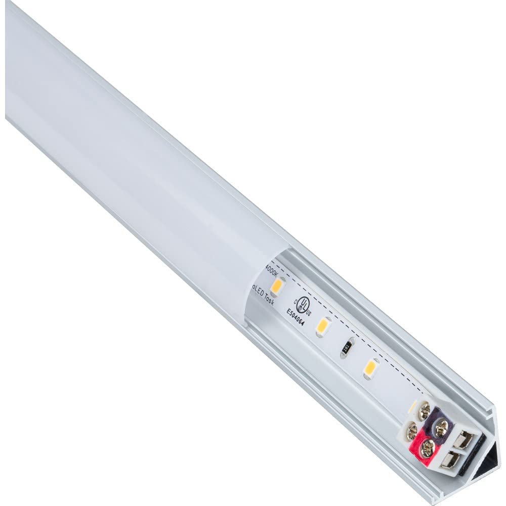 Task Lighting LR1P324V09-02W4 6-5/8" 53 Lumens 24-volt Accent Output Linear Fixture, Fits 9" Wall Cabinet, 2 Watts, Angled 003 Profile, Single-white, Cool White 4000K