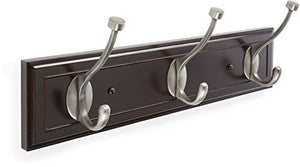 Amerock H55656MAS Beveled Hook Rack, Mahogany and Antique Silver, 18-Inch