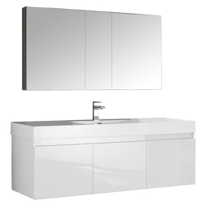 Fresca FVN8041TK Fresca Mezzo 60" Teak Wall Hung Single Sink Modern Bathroom Vanity w/ Medicine Cabinet