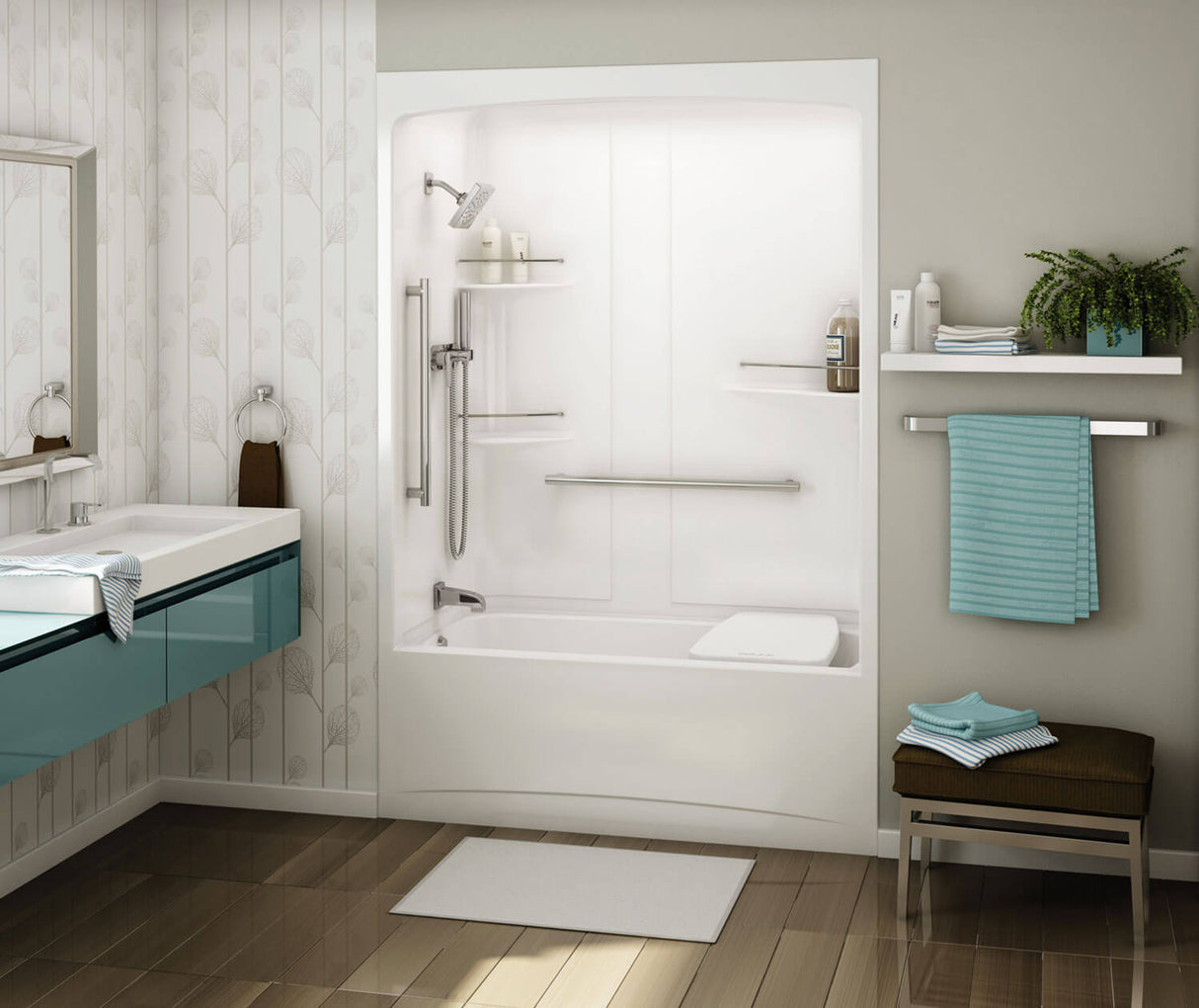 MAAX 107000-SL-103-001 ALLIA TSR-6032 Acrylic Alcove Left-Hand Drain Three-Piece Aeroeffect Tub Shower in White