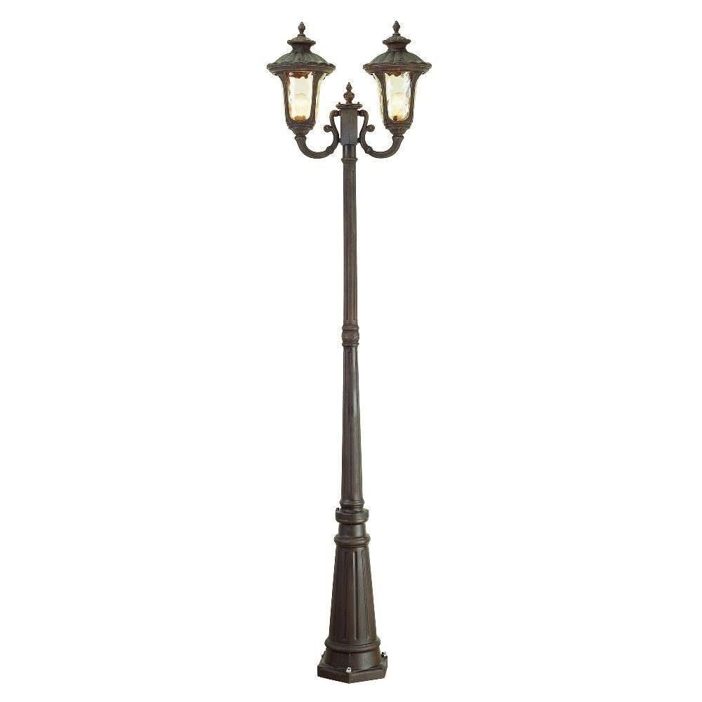 Livex Lighting 7660-58 Outdoor Post with Hand Blown Light Amber Water Glass Shades, Imperial Bronze